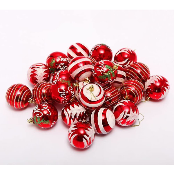 Joulupallokoristeet, joulukuusipallokoristeet (24 / pakkaus, maalattu pallo, 2,36 tuumaa 60 mm), punainen
