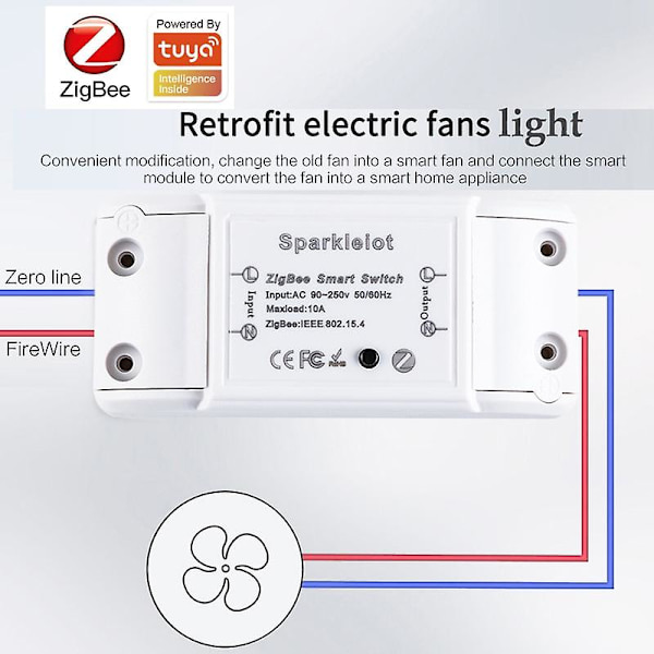 Mini Zigbee 3.0 Smart Switch Retrofitmodul för Fläktar och Lampor, Stödjer Tuya