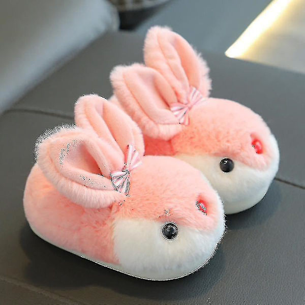 Barn Kanin Tofflor Vinter Plysch Tofflor Halkfria Varma Sandaler För Barn pink 26-27