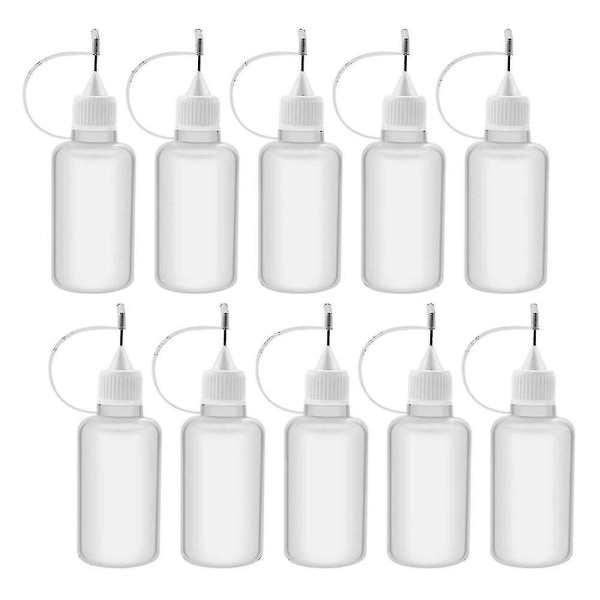 10 st 30 ml plastflaskor med spetsapplikator, påfyllningsbara droppflaskor med nålspetslock för lim