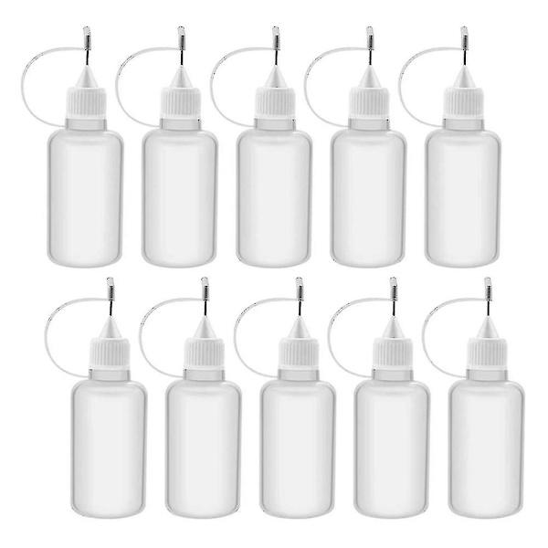 10 stk 30 ml plastflasker med spissapplikator, påfyllbare dråpeflasker med nålspisslokk for lim