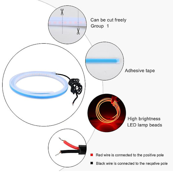 Led-bilpanser atmosfærelysstripe vanntett automatisk utvendig dekorasjonsbelysning dekorative frontlykter omgivelseslampe 12v universal red 120cm