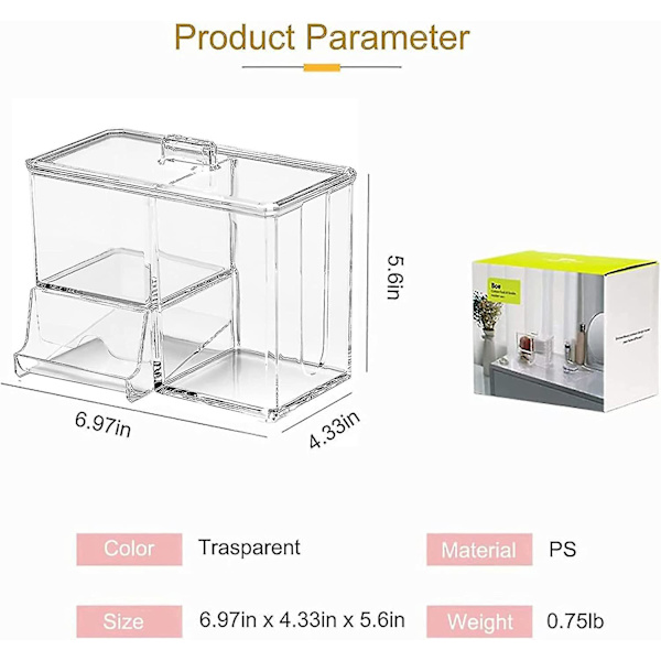 Bomuldsvatpind Dispenser Makeup Opbevaringsboks, Bomuldsboldholder Bomuldspude Vatpindholder Opbevaringsboks Med Låg 3 Rum Opbevaringsboks Beholder Makeup P