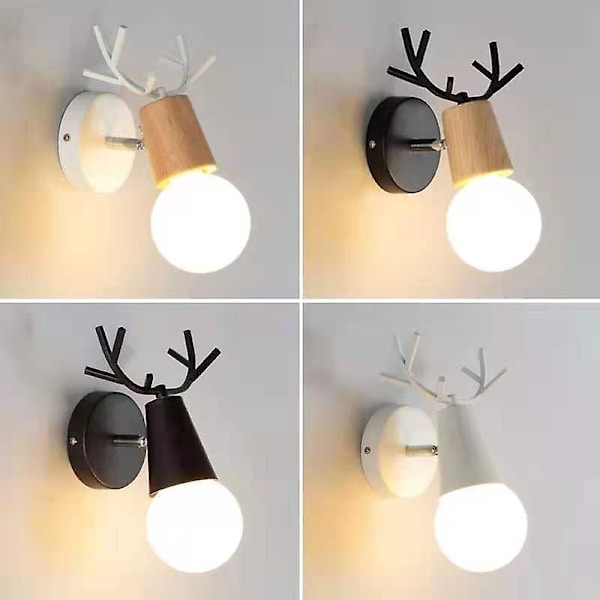 E27 væglampe til børn, kreativ julebelysning med gevir og hjorteform, kompatibel med soveværelse, stue (træ