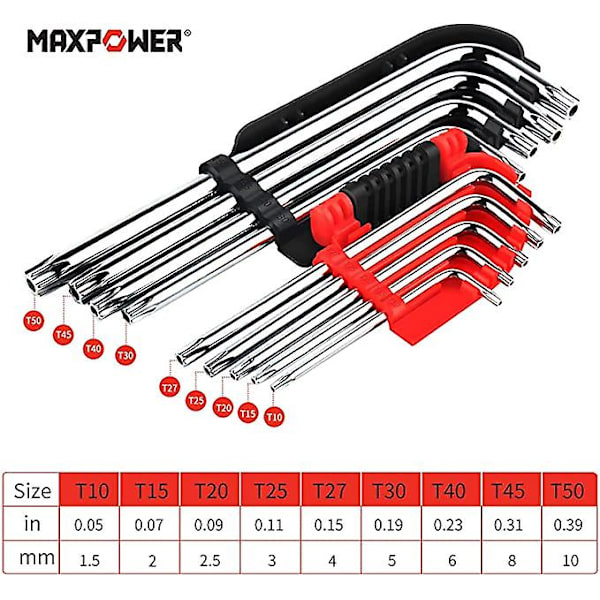 Allen Wrench Set med 9 stjerners vinklede skiftenøkler Allen Wrench Lang Torsion Star Tamper Resistant Håndtak Med Oppbevaringsholder