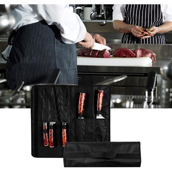 Rulletaske Bærbar Stor Kapacitet Vandtæt Genanvendelig Køkken Opbevaringspose 5 Lommer Holdbar Bestik Holder Taske Til