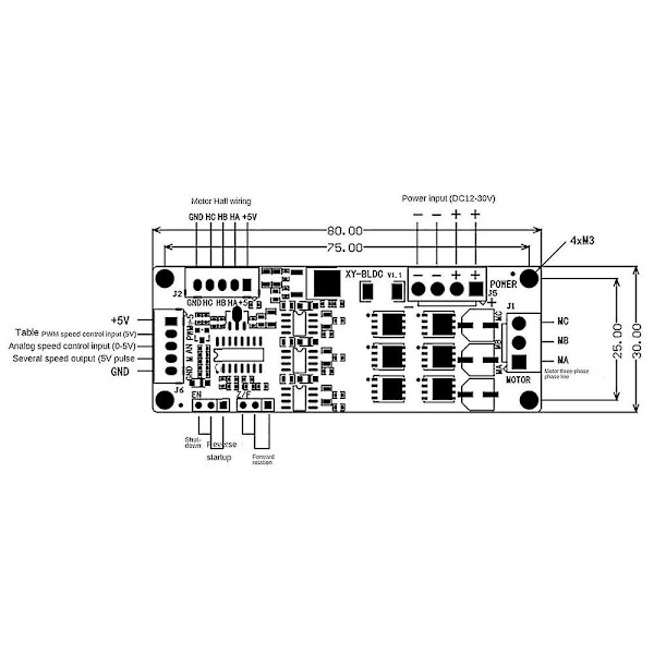 Xy-bldc Trefas DC Borstlös Med Hall Motorstyrmodul