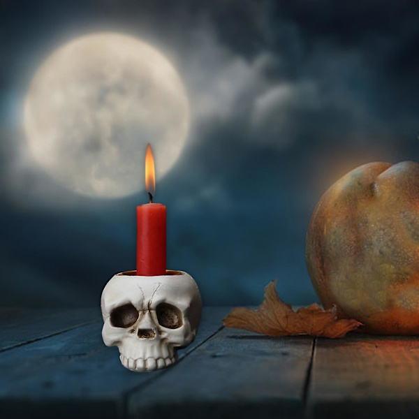 Tre-dimensjonal Skalle Lysestake Ornament Halloween Dekorasjon Harpiks Spøkelse Hode Ornament Lysestake Stativ