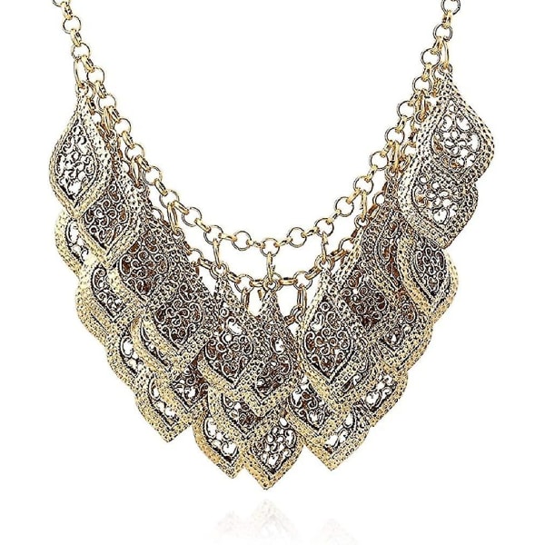 Vintage Gorgeous Multilayer Forgyldt Bladkæde Halskæde Bib Chunky