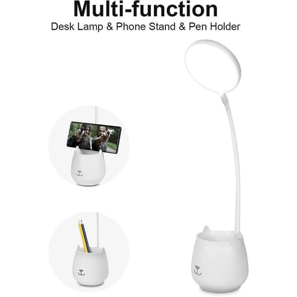 Pennställ Skrivbordslampa, Touch-dimbar Led-bordslampa med 3 ljuslägen och 24 lysdioder, ögonskydd Sänglampa för barn Trådlös USB laddning L
