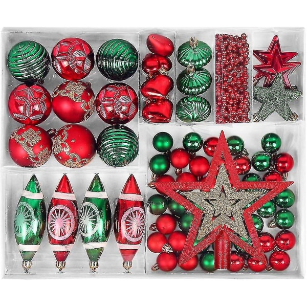 Røde/grønne julekugler, juletræspynt Plastdekorationskugler, røde og grønne julekugler til julepynt juletræ