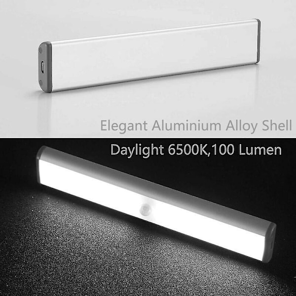 10 LED-lamppua, Langaton, USB-Latautuva, Magneettinen, Liiketunnistin, Kannettava. Kaappivalo, Hätävalo, Lapsen Yövalo, Apulaite, Hopea