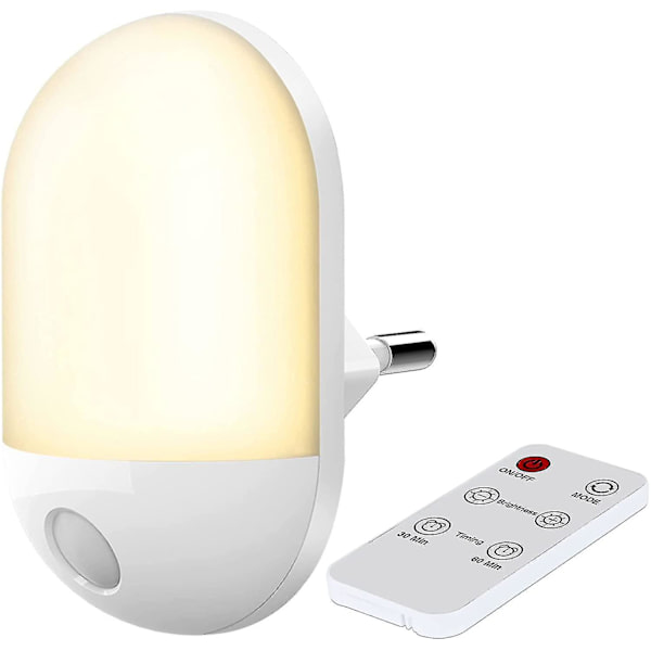 Xceedez LED-nattelys med fjernbetjening, baby-nattelys med timer, varmt lys og hvidt lys, 3 justerbar lysstyrke, Wayfinding Child Night