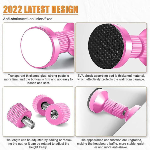 4-pak (rosa) Anti-vibrasjonsjusterbare gjengede sengebunner, 42 mm-110 mm, Justerbar hodegavlstativ for seng, skap, sofa, hodegavl