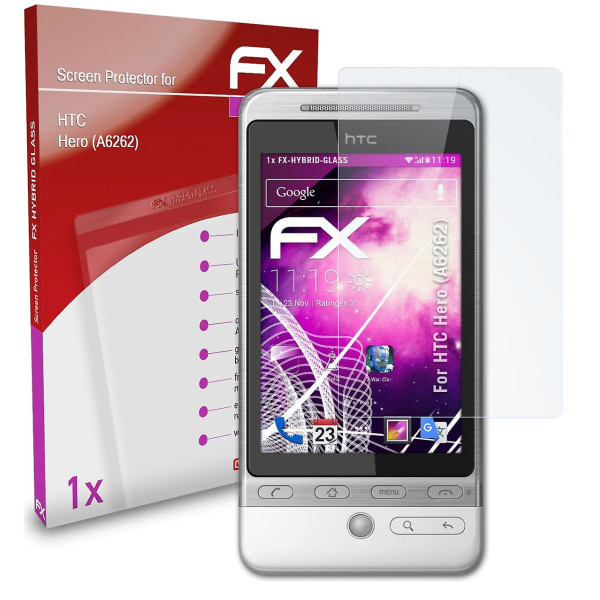 atFoliX Panserfolie kompatibel med HTC Hero (A6262) Glassfolie 9H Schutzpanzer