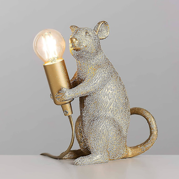 Moderne Bordlampe i Metallic Guld med Rotte Design - Dyrelampe til Stue, Spisestue og Soveværelse