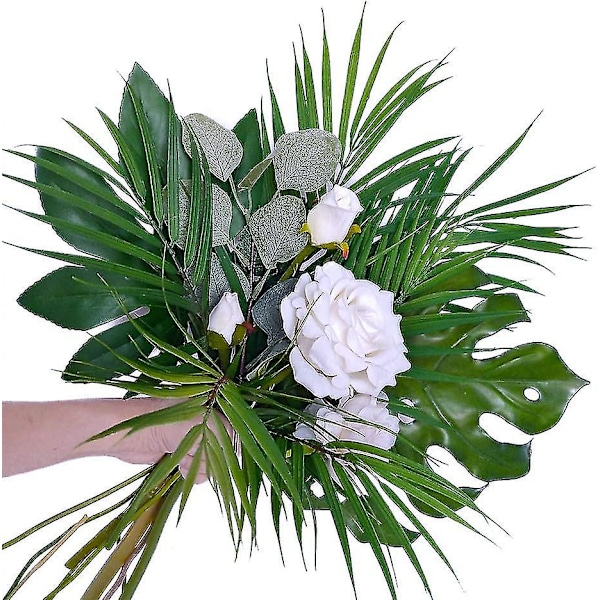 8 stk kunstige Areca palmeblader stilker kunstige palmeblader planter kunstige Monstera blader for palmesøndag bryllupsfest
