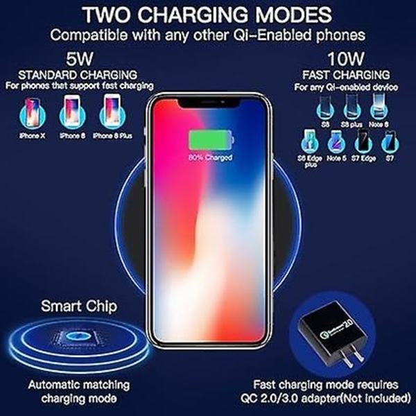 15W trådløs oplader, universel Qi opladningsplade, induktionsoplader kompatibel med iPhone 12/11/11 Pr