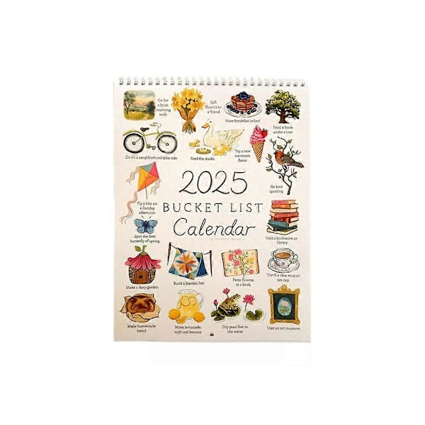 2025 Bucket List Kalender, 12 Månader Stor Dubbel Spiralbunden Väggkalender