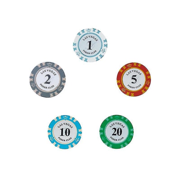 50 stk Texas Poker Chips Special Clay Coin (pålydende værdi 1 + pålydende værdi 2+ pålydende værdi 5 + pålydende værdi 10 + pålydende værdi 20 hver 10 stk.)