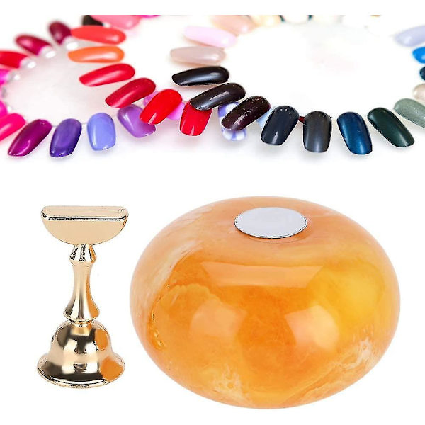 Manikyr Display Practice Stand, Nagelövningshand Nagelövningar - Nagelkonst Spetshållare Magnetisk Gyllene Bas 1 set orange