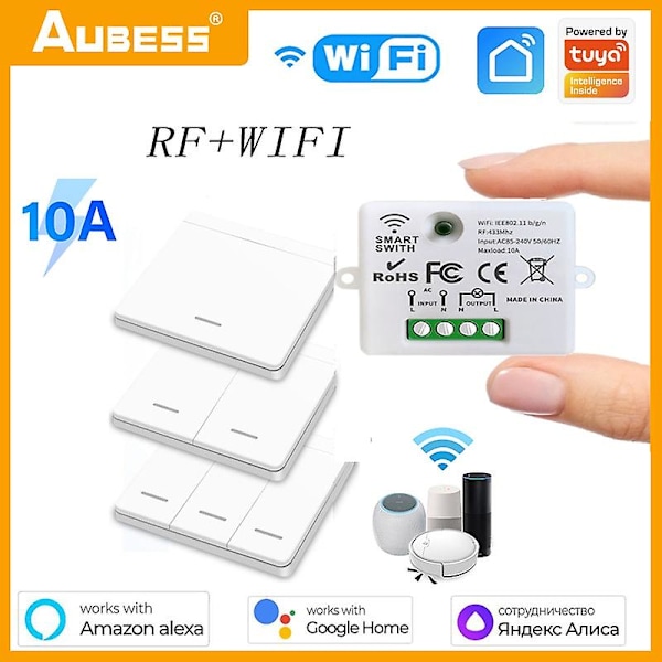 Wifi Mini Bryter Tuya Smart Life App Trykknapp Lysbryter Rf 433mhz