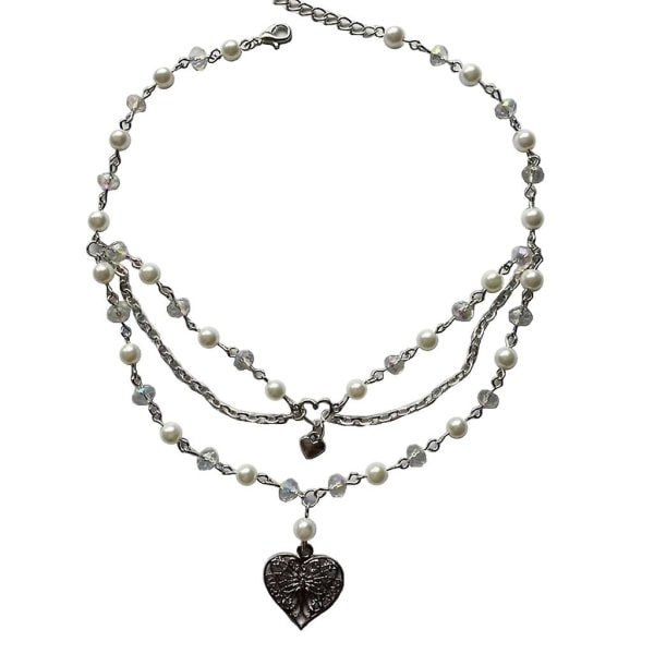 Flerlags Butterfly Love Halskjede Simulert Pearl Butterfly Heart Choker