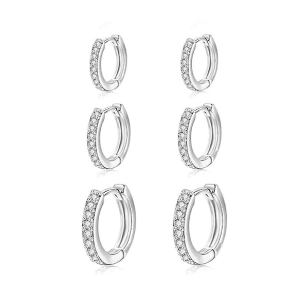 3 par silverörhängen set, små sovbåge örhängen i 6, 8, 10 mm