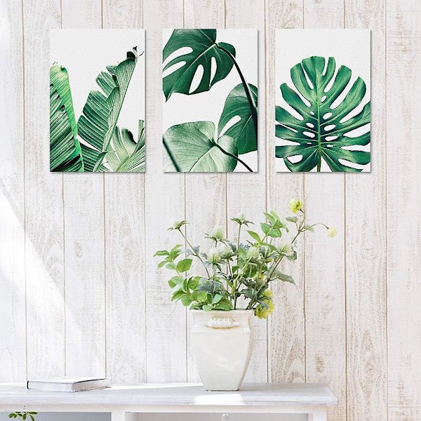Väggkonst för vardagsrum, bananblad Monstera botaniska tryck väggkonst dekoration modern minimalistisk vattenfärg set för sovrumsdekoration affischer (utan ram)