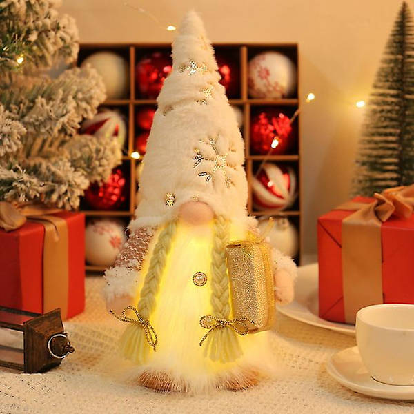 Juldocka Elf Sequin Gnome Med Led-ljus Juldekorationer 2023 För Hem Xmas Navidad Nyår Barnpresenter girl