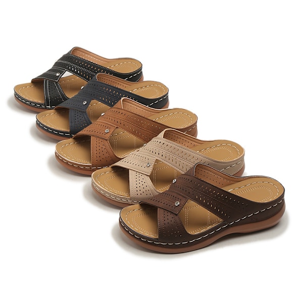 Sommer Fashion Slippers, Dame Hule Ud Sæt Sko, Casual Kilehæl Sandaler, Oversize Strand Dame Sko navy blue 35