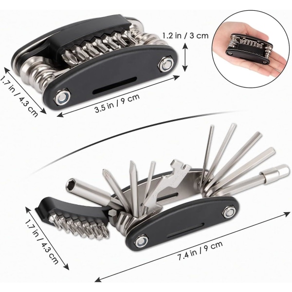 Reparationssæt til cykel, cykelværktøjssæt, 16 i 1 multifunktionelt cykelreparationssæt, cykellapningssæt til cykel, mountainbike, cykling