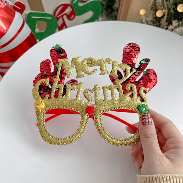 Julebrilleramme, Julefest Tilbehør, Julepynt, Gaver, Små Gaver, Søde Tegneseriebriller til Julen 4# gold glasses red antlers letters