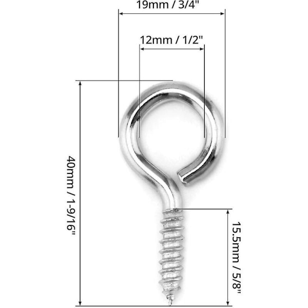 Sæt med 60 Piton Visser, 40 x 19 mm, Ringskruer, Galvaniseret, Til Hardware, Gardinrebs Kæder, Kunsthåndværk.