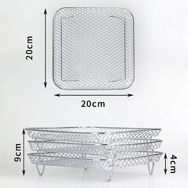Kolmikerroksinen grillausteline ruostumattomasta teräksestä Airfryer-työkalu Paistolevy Paistoteline Ilmakypsentimet