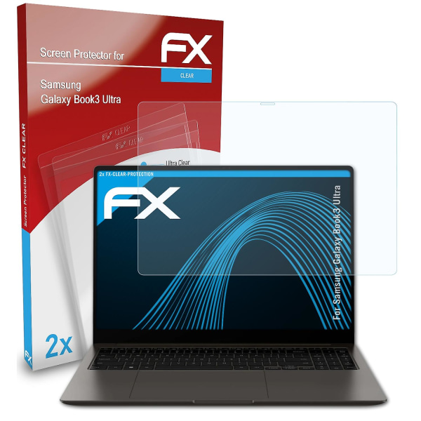 atFoliX 2x Schutzfolie -yhteensopiva Samsung Galaxy Book3 Ultra Displayschutzfolie klar -näytön kanssa