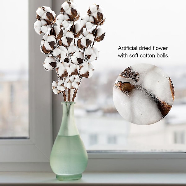Naturlige bomullsstengler 3 stk 60 cm tørket blomst til bryllupsfest hjemmeinnredning