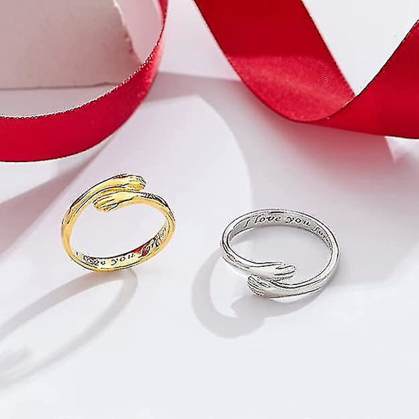 925 Sterling Hopea Halaukset Sormukset Pareille Käsi Halaukset Sormukset Halaukset Kädet Avoin Lupaus Sormus Naisille Miehille Säädettävä