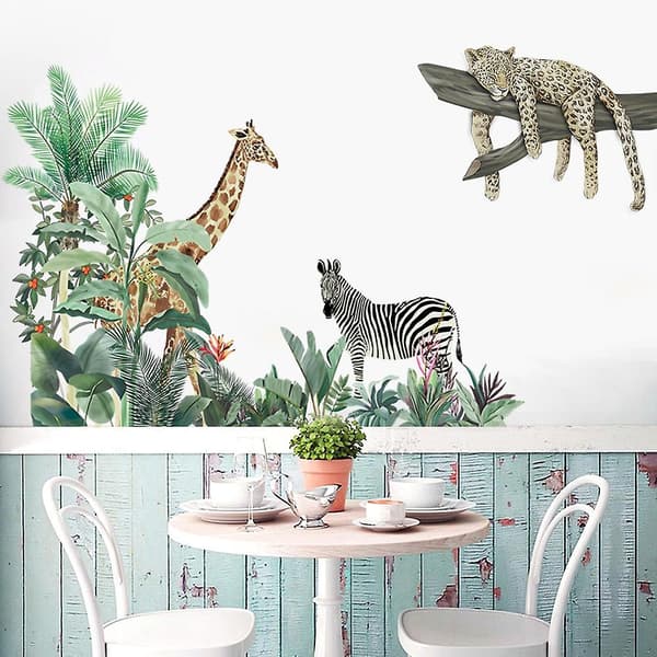 2 st Väggdekaler Giraff Zebra Leopard Väggdekaler Mural Dekaler för Sovrum Vardagsrum Vägg TV