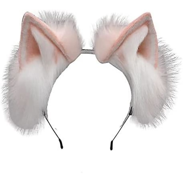 Kawaii Fox Cat Ears -hiuspanta Hiusneula Cats Cosplay (vaaleanpunainen valkoinen hiuspanta)