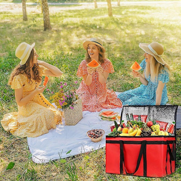 XXXL Isolerad Matleveransväska - Premium Termisk Bärväska för DoorDash Catering - Extra Stor, Hållbar, Håller Maten Varmt & Färsk black cloth red edge