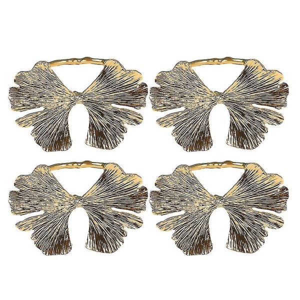 4pcs Napkin Rings Creative Alloy Party Ginkgo Leaf Buttons Decorations Rings Accessories