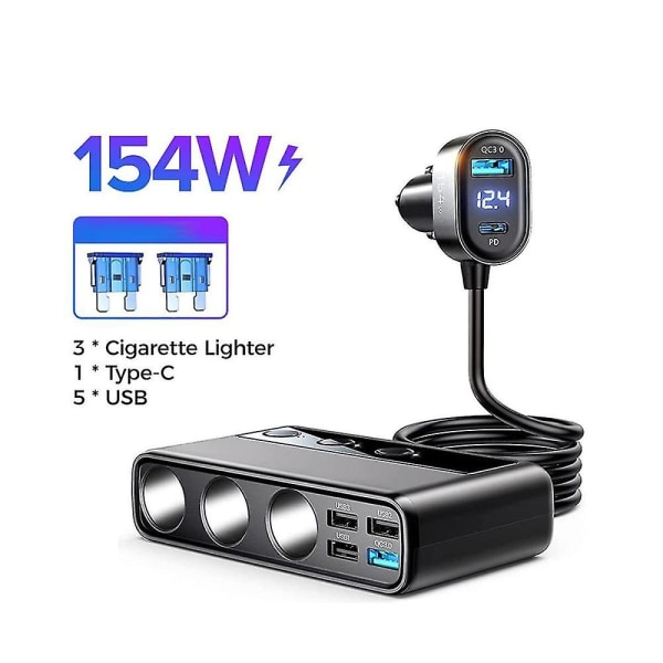 15w billaddaradapter 9in1 billaddarkabeldelare med 5 USB portar för smartphones//dashcam/