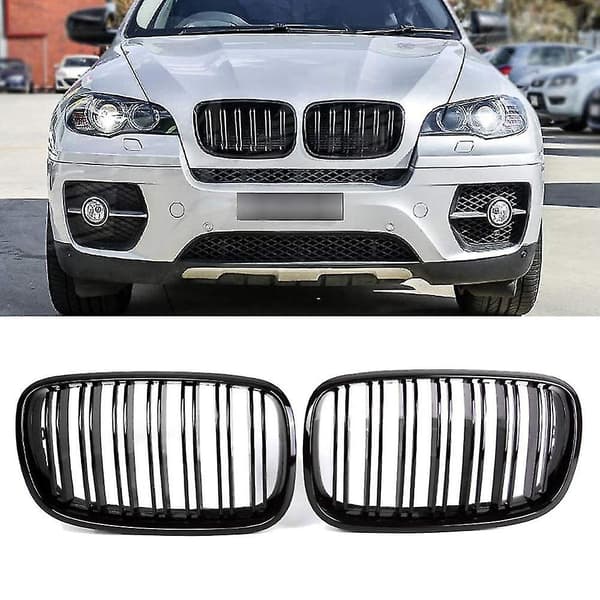 2 stk. Glossy Black Car Front Kidney Grille Grill For- X5 E70 2007-2013 X6 E71 2008-2014