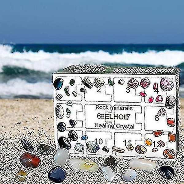 24-delad Aura Healing Crystal Stone Healing Crystal Gem Set, Julnedräkningskalender, Perfekt julklapp