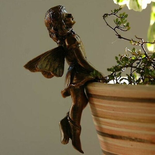 Blomsterfe Pottet Vedhæng, Hjemmehave Fe Harpiks Håndværk Statue (4 Stykker, Brun)