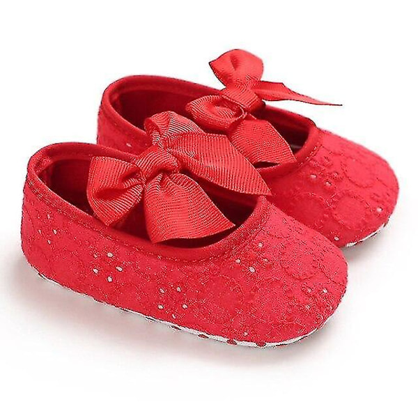 Baby Girl Shoes Flower Lace Cotton Bottom red 13-18 months