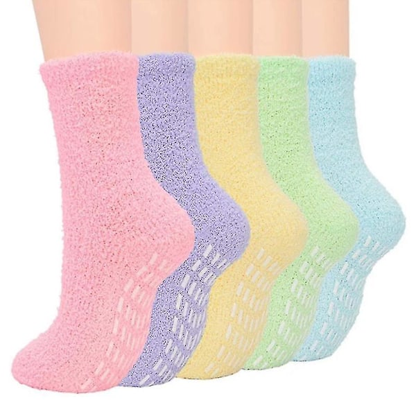 Dammullt, mysiga tofflor, 5 par supermjuka vinterstrumpor i mikrofiber för värme och komfort i hemmet