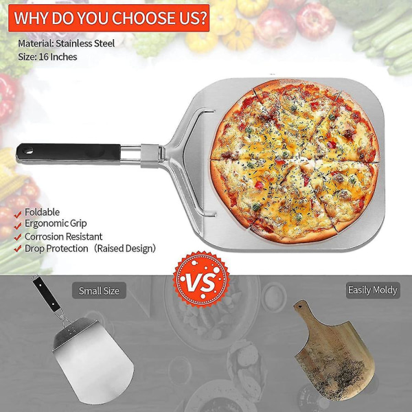 Folde aluminium pizza skræl til pizza sten, professionel hjemmebrug pizza skovl til bagning af pizza og