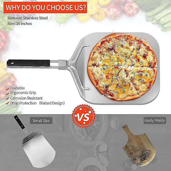 Taitettava alumiininen pizzalapio pizzakiville, ammattimainen kotitalouskäyttöön tarkoitettu pizzalapio pizzan paistamiseen ja